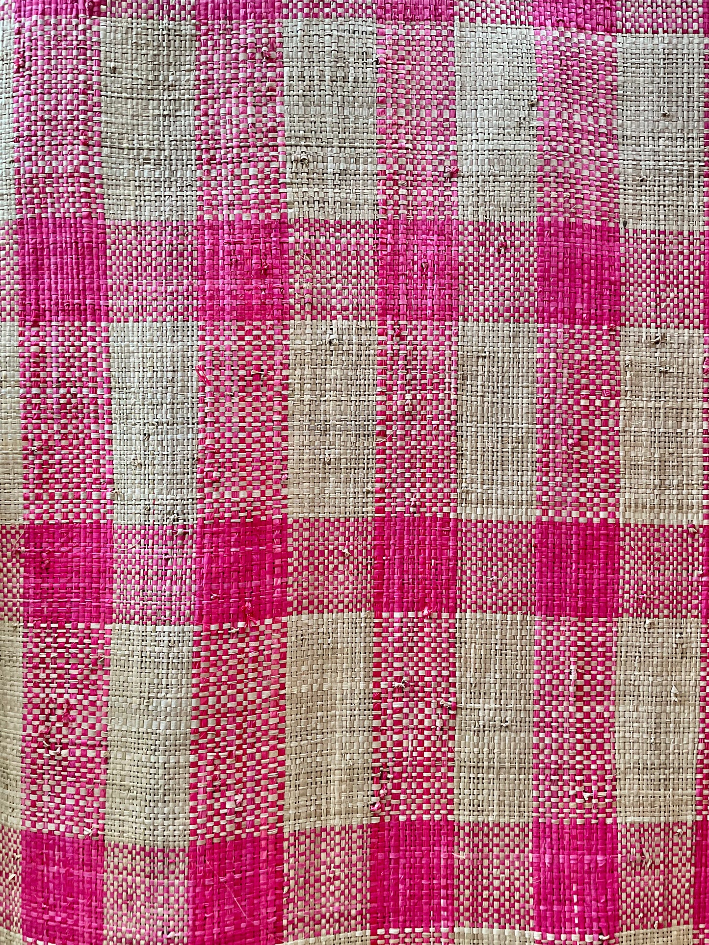 Checkered Pink & Natural Paok Raffia Fabric Roll