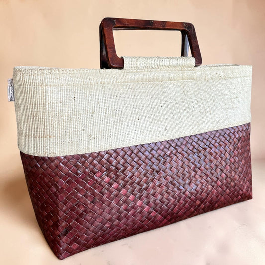 Burgundy Horizon Raffia Tote