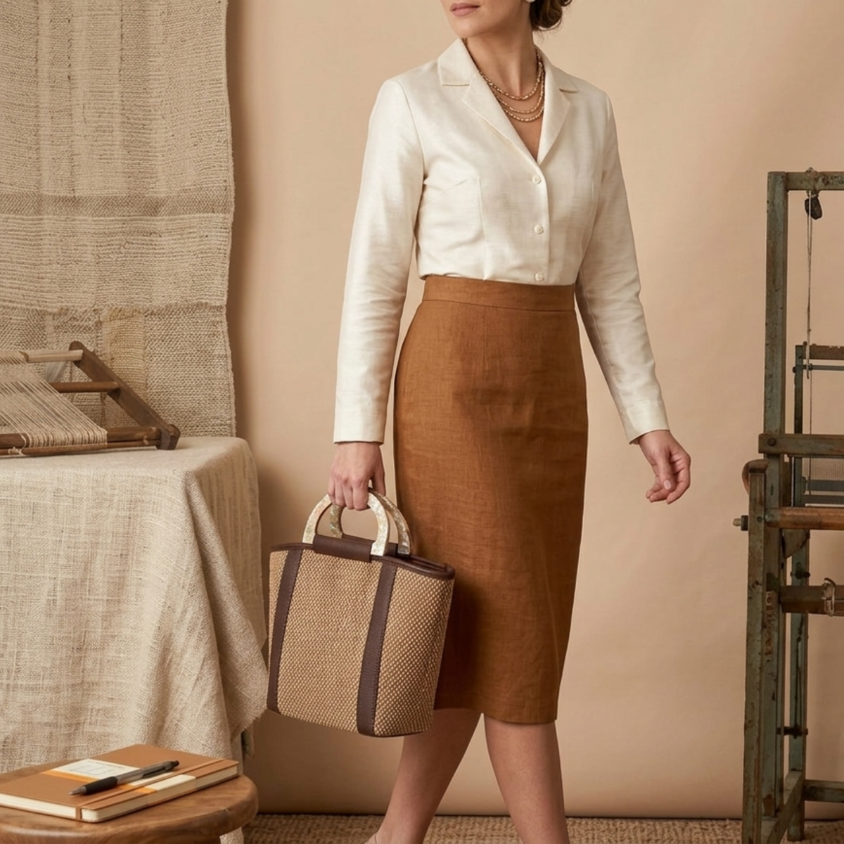 Espresso Earth Raffia Tote V1 (Brown Lip Shell)