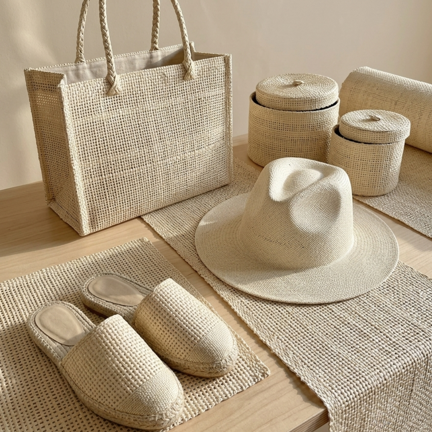 Bleached Raffia Fabric - Roll