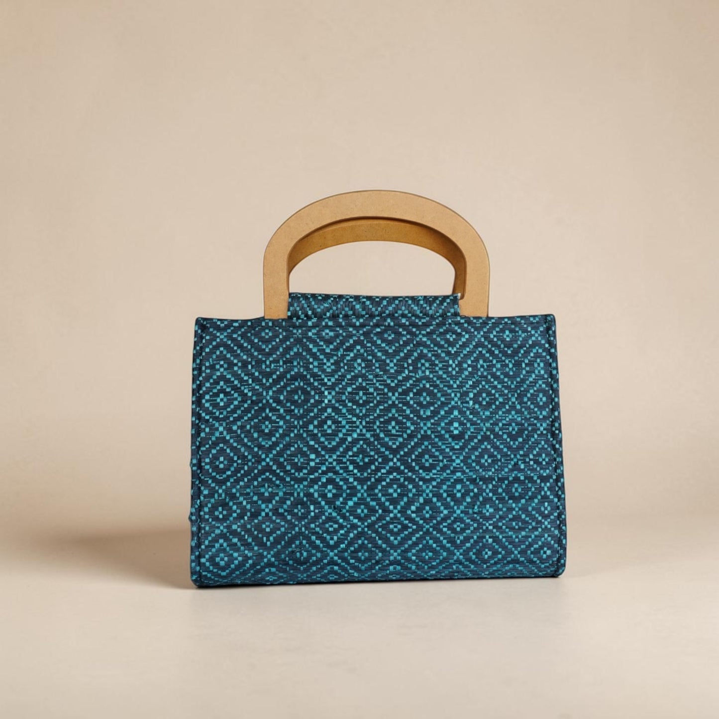 Midnight Blue Hand Bag with Wooden Handle