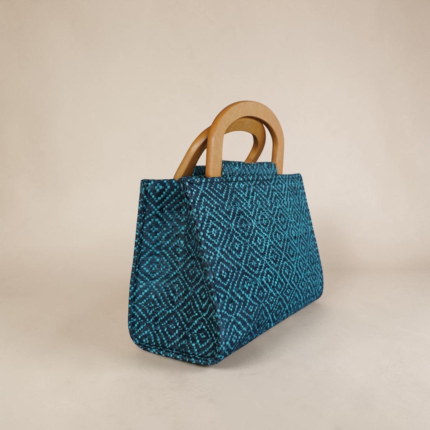 Midnight Blue Hand Bag with Wooden Handle