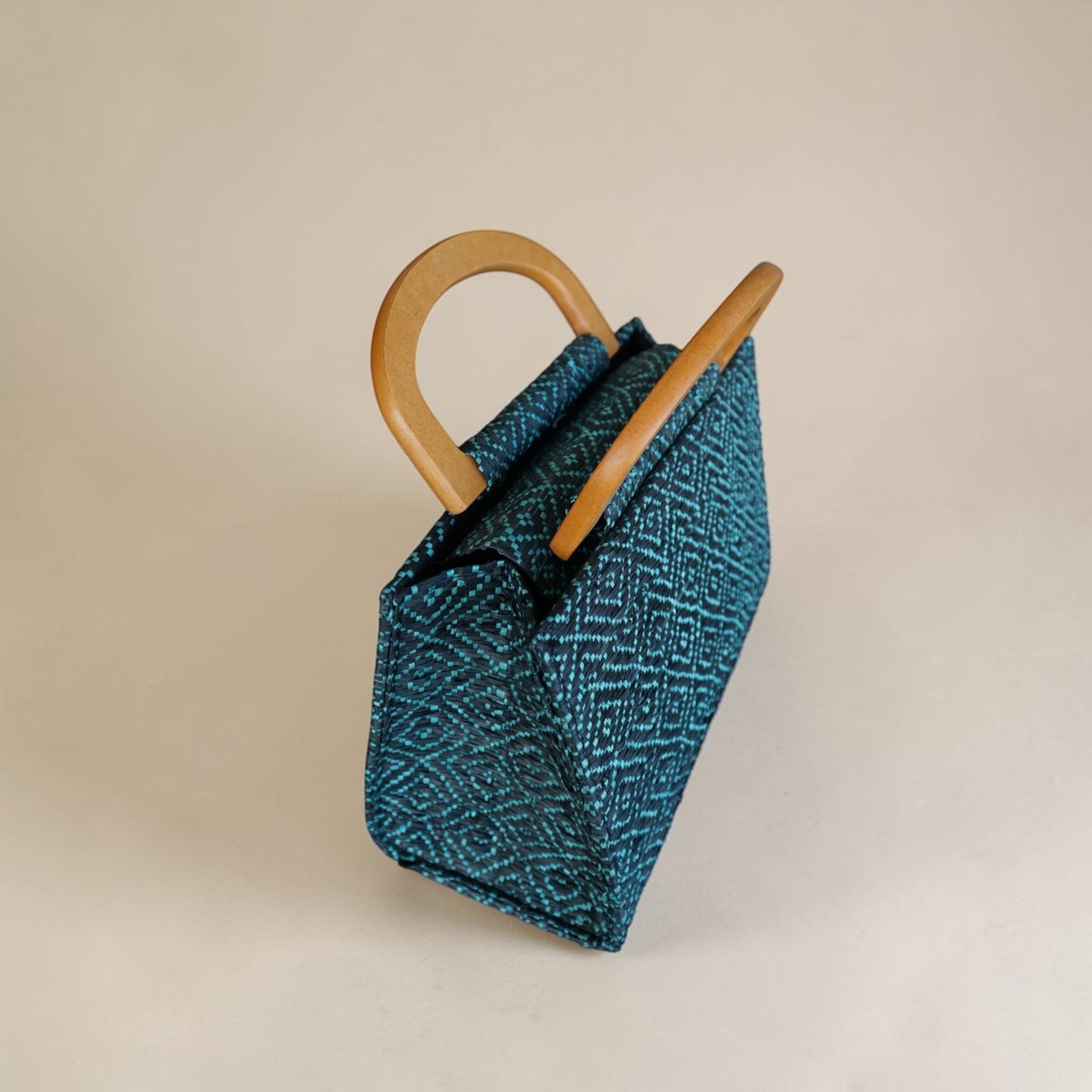 Midnight Blue Hand Bag with Wooden Handle