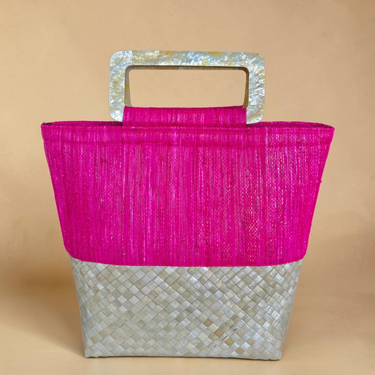 Fuchsia Horizon Raffia Tote
