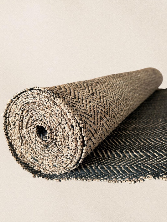 Reversible Black & White Zigzag Raffia Fabric Roll