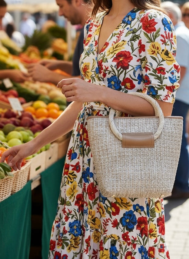Textured Woven Tote Bag with Rope Handles