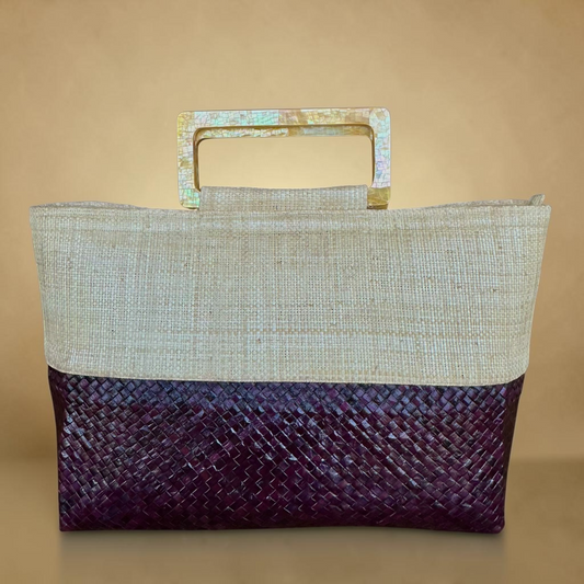 Plum Horizon Raffia Tote